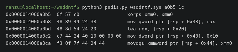 terminal: disassembly do ponto de criação do device