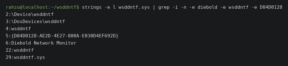terminal: strings do binário com o nome do fabricante